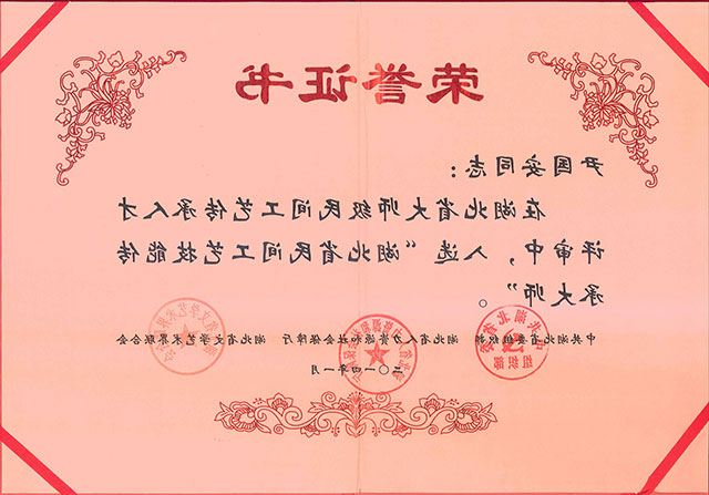 湖北省民间工艺技能传承大师证书2014年